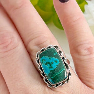 Malachite Chrysocolla Ring Size 7 Boho Southwest 925 Sterling Silver Overlay